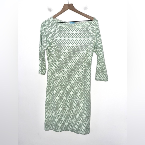 J. MCLAUGHLIN Green and White Gem Geometric MIDI Dress Size Small - Picture 1 of 15